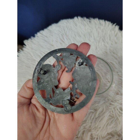 Vintage Metzke Pewter Butterfly Floral  Glass Potpourri Trinket Dish - Picture 4 of 7